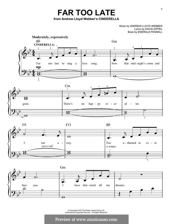 Far Too Late (from Cinderella): For easy piano by Andrew Lloyd Webber