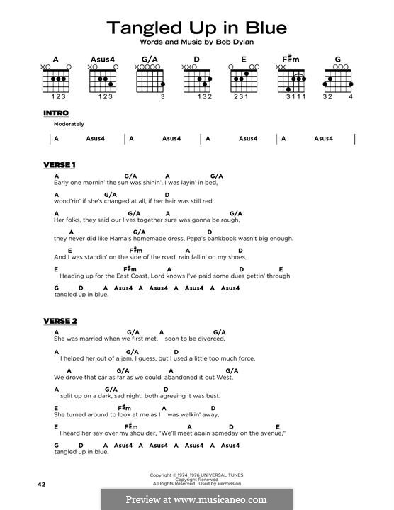 Tangled Up in Blue: Lyrics and guitar chords by Bob Dylan