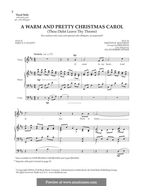 Three Christmas Solos (with optional cello obbligato): Three Christmas Solos (with optional cello obbligato) by Timothy R. Matthews
