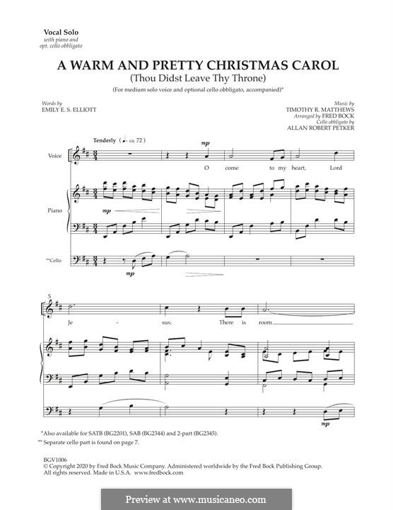 A Warm And Pretty Christmas Carol (with optional cello obbligato): A Warm And Pretty Christmas Carol (with optional cello obbligato) by Timothy R. Matthews