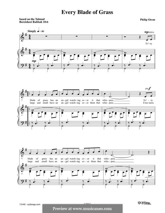 Every Blade Of Grass by P. Orem sheet music on MusicaNeo