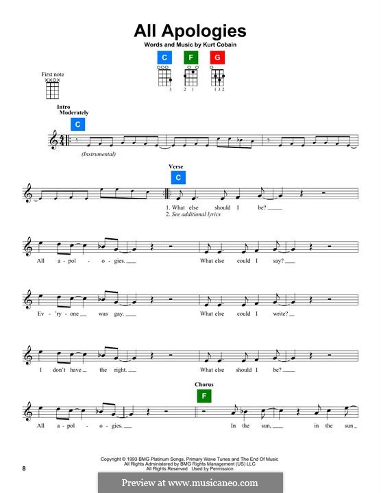 All Apologies (Nirvana): For ukulele by Kurt Cobain