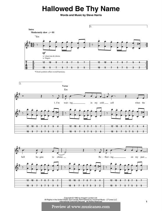 Hallowed Be Thy Name (Iron Maiden): For guitar by Steve Harris