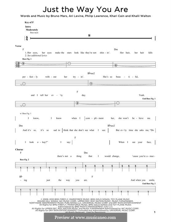 Guitar version: For bass with tab by Ari Levine, Khalil Walton, Khari Cain, Bruno Mars, Philip Lawrence