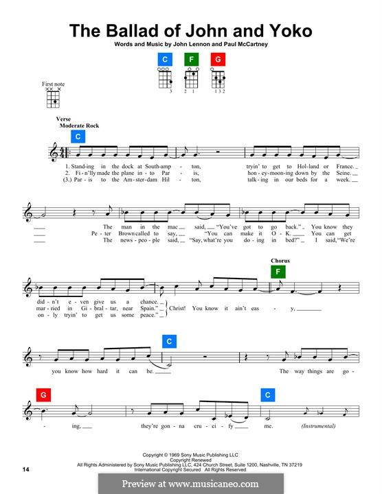The Ballad of John and Yoko (The Beatles): For ukulele by John Lennon, Paul McCartney