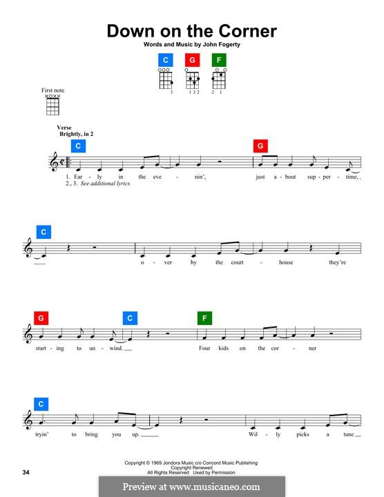 Down on the Corner (Creedence Clearwater Revival): For ukulele by John C. Fogerty