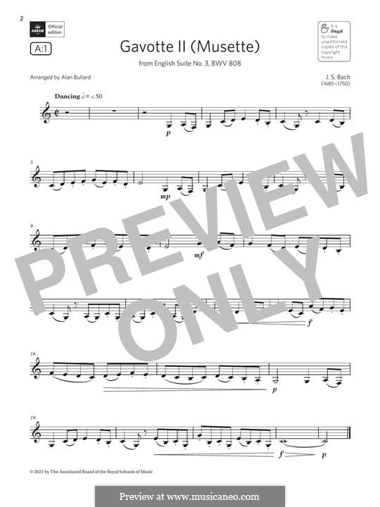 Suite No.3 in G Minor, BWV 808: Gavotte No.2. Version for clarinet by Johann Sebastian Bach