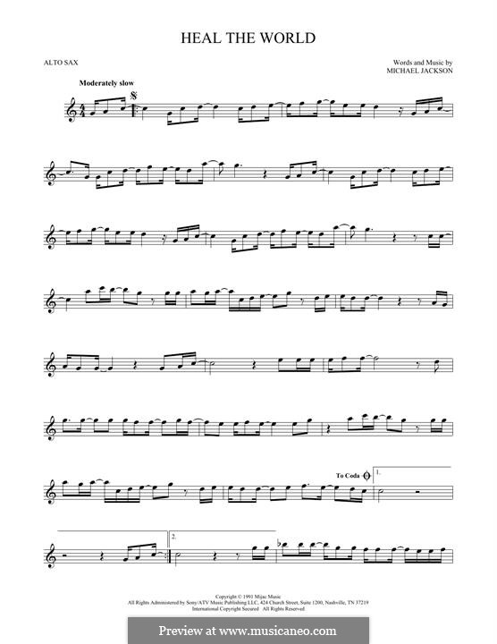 Heal the World: For alto saxophone by Michael Jackson