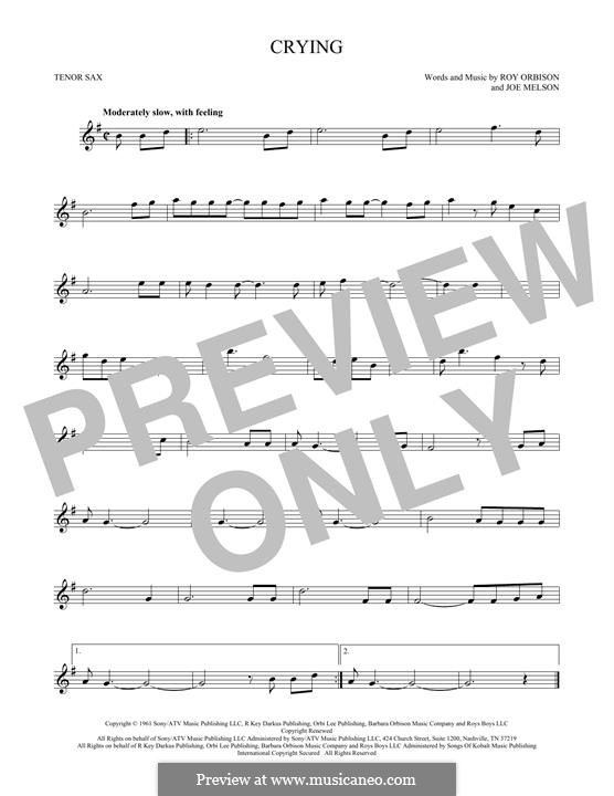 Crying (Boyzone): For tenor saxophone by Joe Melson