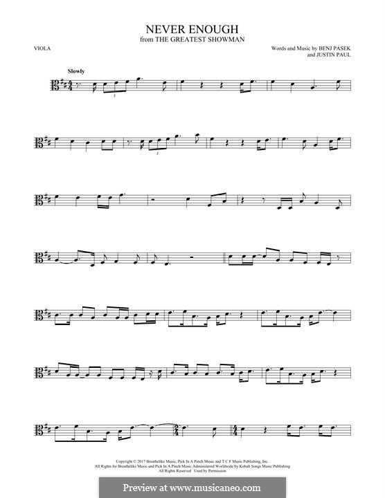 Never Enough (from The Greatest Showman): For viola by Justin Paul, Benj Pasek