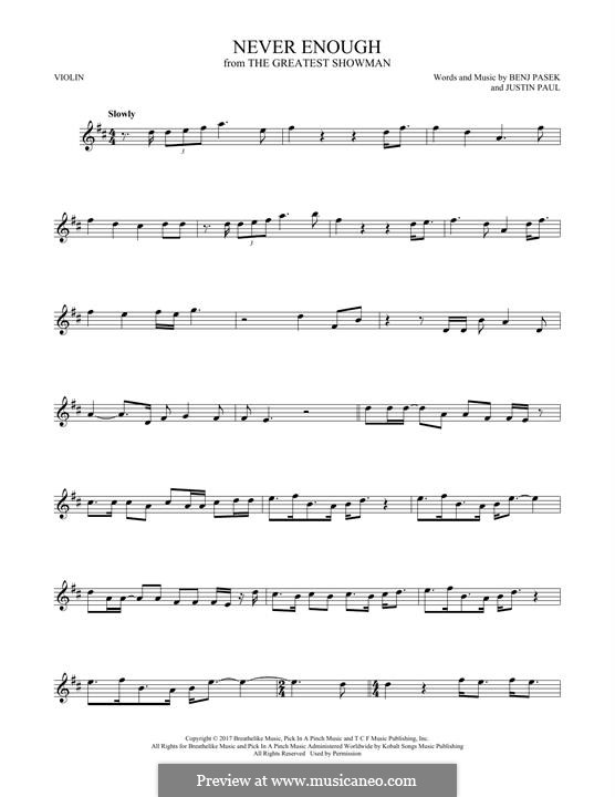 Never Enough (from The Greatest Showman): For violin by Justin Paul, Benj Pasek