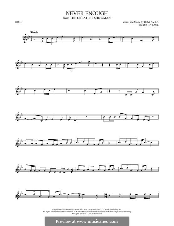 Never Enough (from The Greatest Showman): For horn by Justin Paul, Benj Pasek