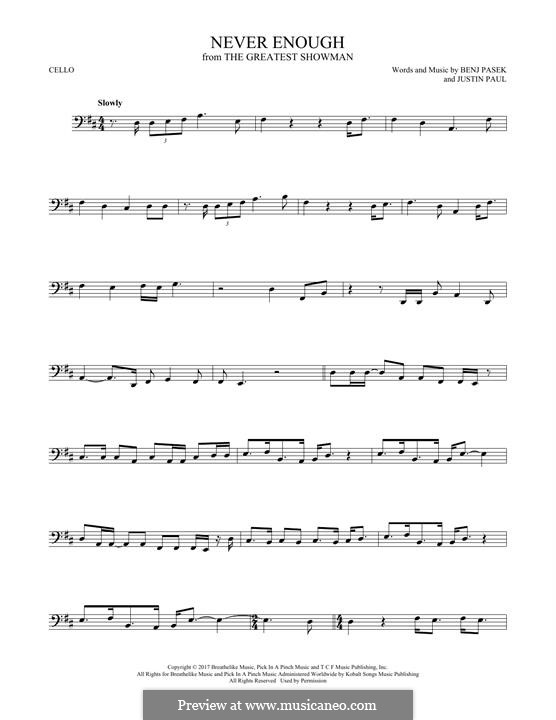 Never Enough (from The Greatest Showman): For cello by Justin Paul, Benj Pasek