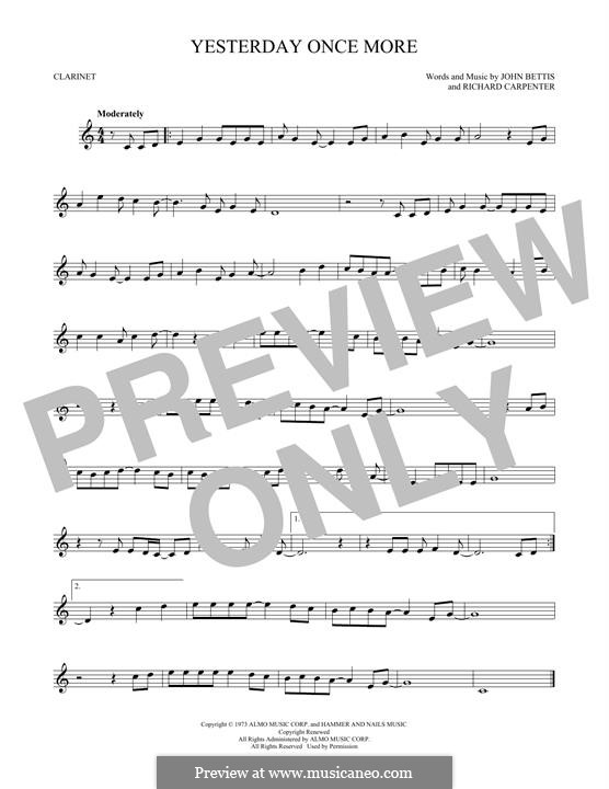 Yesterday Once More (Carpenters): For clarinet by John Bettis, Richard Carpenter