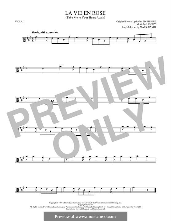Take Me to Your Heart Again (La Vie en Rose): For viola by R. S. Louiguy