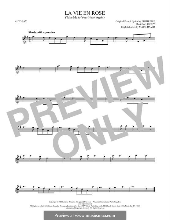 Take Me to Your Heart Again (La Vie en Rose): For alto saxophone by R. S. Louiguy