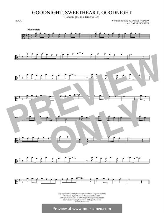 Goodnight, Sweetheart, Goodnight (Goodnight, It's Time To Go): For viola by Calvin Carter, James Hudson