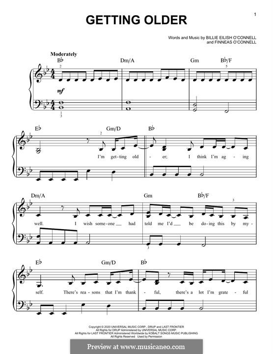 Getting Older (Billie Eilish): For easy piano by Finneas O'Connell