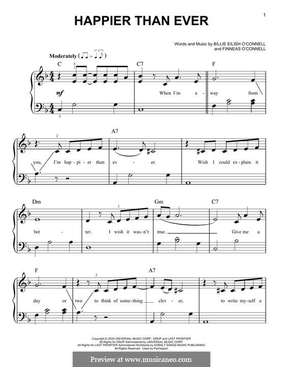 Happier Than Ever (Billie Eilish): For easy piano by Finneas O'Connell