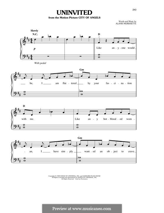 Uninvited (from City Of Angels): For piano by Alanis Morissette