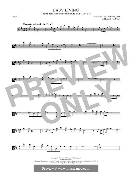 Easy Living (Billie Holiday): For viola by Leo Robin, Ralph Rainger