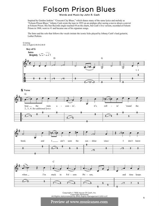 Folsom Prison Blues: For guitar with tab by Johnny Cash
