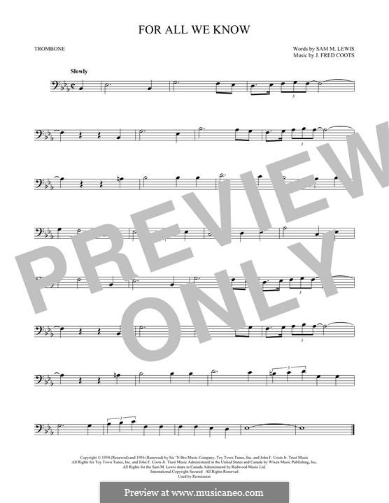 For All We Know: For trombone by J. Fred Coots
