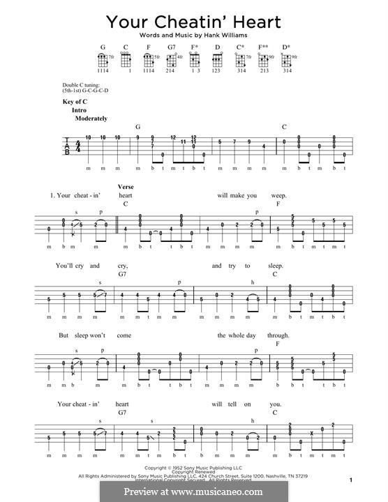 Your Cheatin' Heart: For banjo by Hank Williams