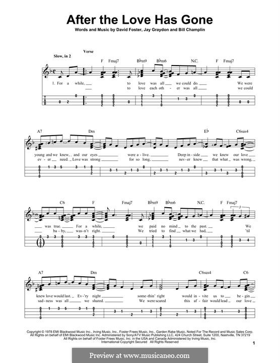 After the Love Has Gone (Earth, Wind & Fire): For ukulele by Bill Champlin, David Foster, James Graydon