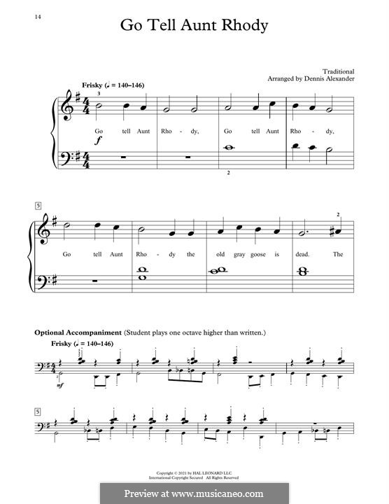 Go Tell Aunt Rhody: For piano by folklore