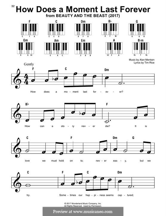 How Does a Moment Last Forever (Celine Dion): For easy piano by Alan Menken
