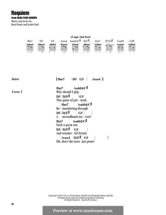 Requiem (from Dear Evan Hansen): Lyrics and guitar chords by Justin Paul, Benj Pasek