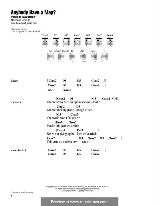 Anybody Have a Map? (from Dear Evan Hansen): Lyrics and guitar chords by Justin Paul, Benj Pasek