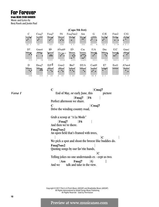 For Forever (from Dear Evan Hansen): Lyrics and guitar chords by Justin Paul, Benj Pasek