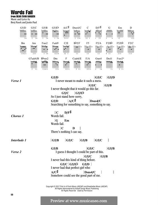 Words Fail (from Dear Evan Hansen): Lyrics and guitar chords by Justin Paul, Benj Pasek