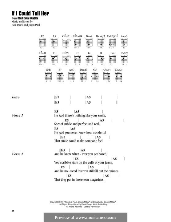 If I Could Tell Her (from Dear Evan Hansen): Lyrics and guitar chords by Justin Paul, Benj Pasek