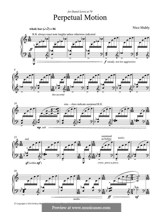 Perpetual Motion by N. Muhly sheet music on MusicaNeo