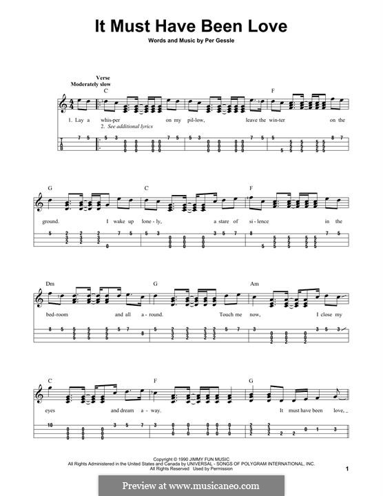 It Must Have Been Love (Roxette): For ukulele by Per Gessle