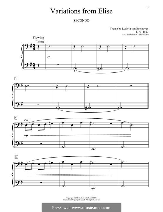 For Elise, for Piano, WoO 59: For four hands (variations) by Ludwig van Beethoven