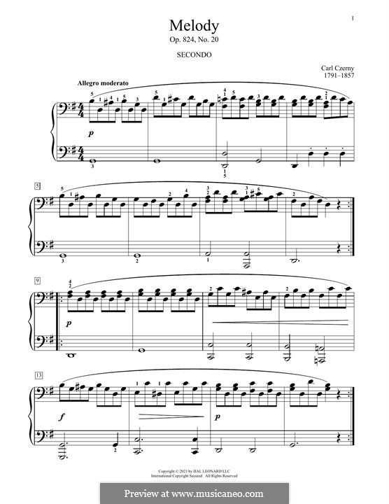 Practical Method for Playing in Correct Time for Piano Four Hands, Op.824: No.20 Melody by Carl Czerny