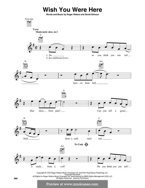 Wish You Were Here (Pink Floyd): For ukulele by David Gilmour, Roger Waters