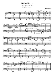 Waltz No.12: Arrangement for piano (simplified version) by Johannes Brahms