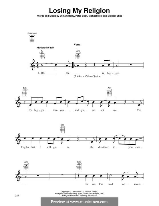 Losing My Religion (R.E.M.): For ukulele by Mike Mills, Michael Stipe, Peter Buck, William Berry