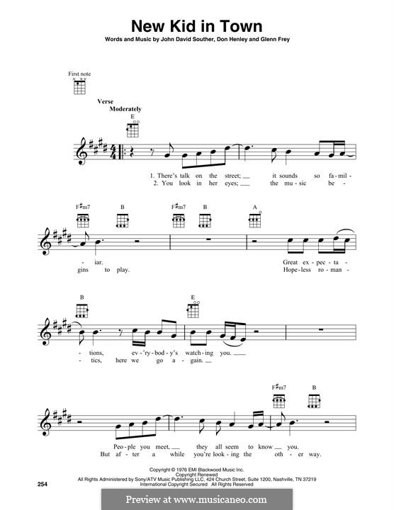 New Kid in Town (The Eagles): For ukulele by Don Henley, Glen Frey, John David Souther