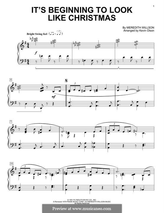 It's Beginning to Look a Lot Like Christmas (Perry Como): For piano by Meredith Willson