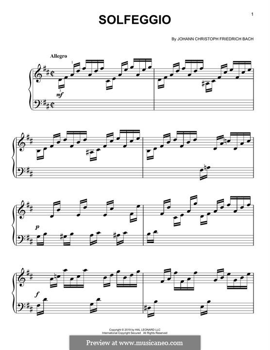 Solfeggio in D major: For piano by Johann Christoph Friedrich Bach