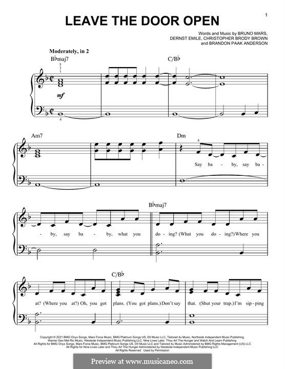 Leave The Door Open (Silk Sonic): For piano by Bruno Mars