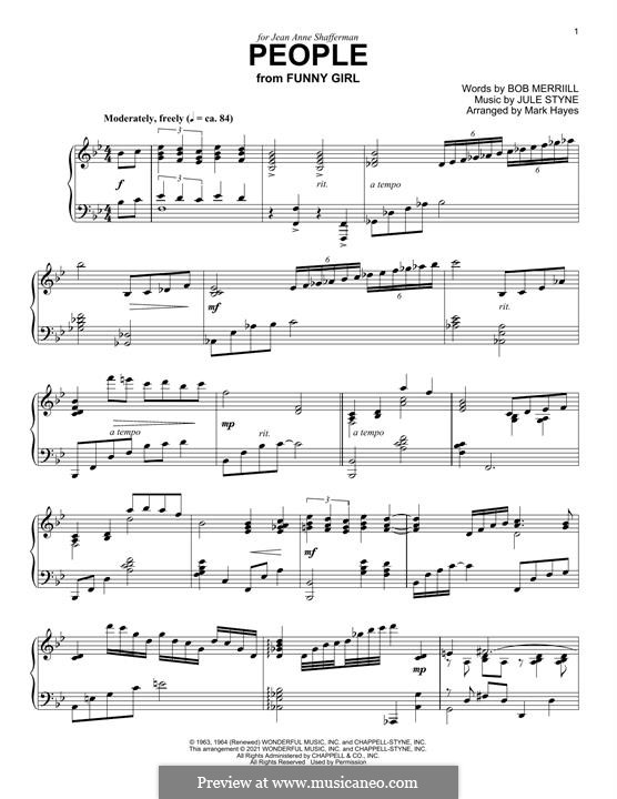 People from Funny Girl (Barbra Streisand): For piano by Jule Styne