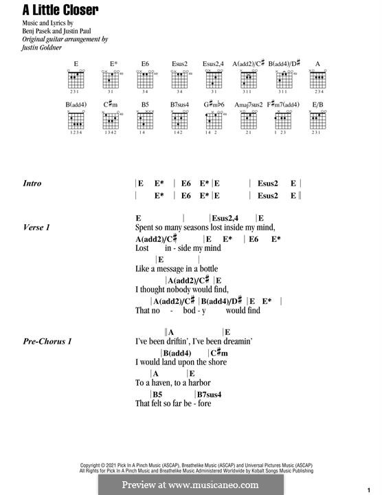 A Little Closer (from Dear Evan Hansen): Lyrics and guitar chords by Justin Paul, Benj Pasek
