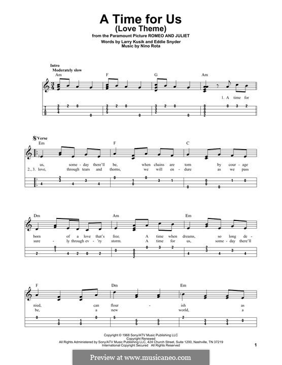 A Time for Us (Love Theme from Romeo and Juliet): For ukulele by Nino Rota